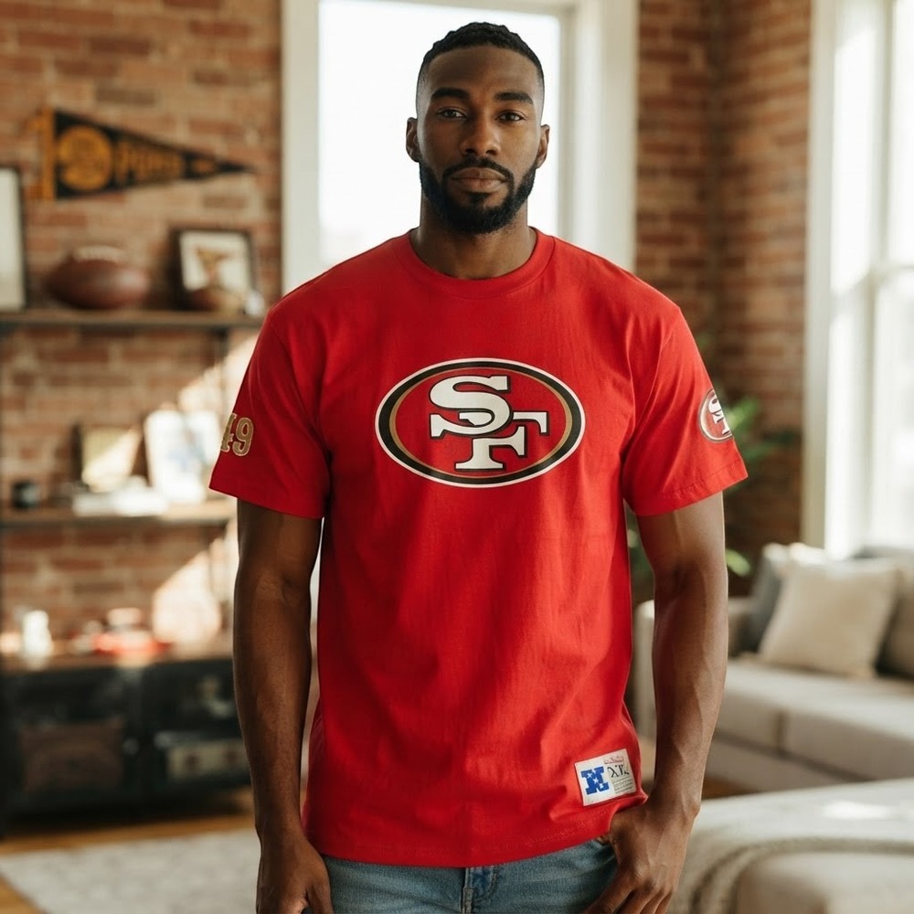Mitchell & Ness Mens T-Shirt XXL Red San Francisco 49ers Team Origins Throwback